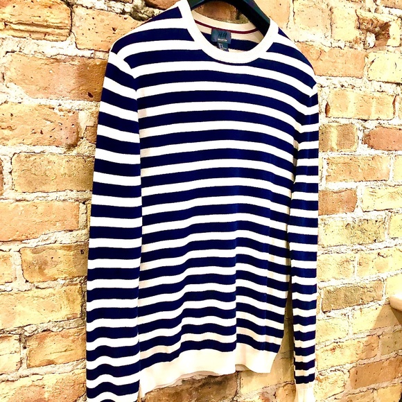 H&M Men's Fine Knit Nautical Striped Silk Sweater Medium - Picture 4 of 13